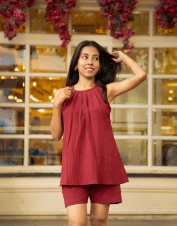 Pleated Wine Co-ord Set