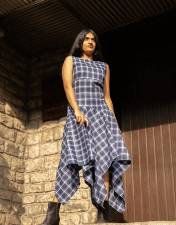 Handkerchief Hem  Sleeveless Dress - Blue Checkered