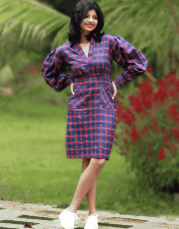 Checkered Puff Sleeve Dress