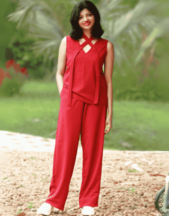 Maroon Co-ord Set with Tie Neck Top