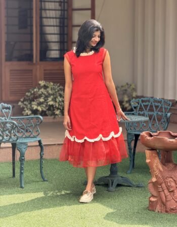 Red Berry Scallop Dress